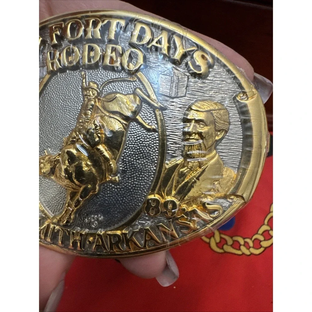 Old Fort Dats Rodeo 1989 Fort Smith Arkansas Belt Buckle NEW! Gold Plated W Box